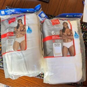 2x NEW Hanes Ultimate 6-Pack Tagless Briefs Mens Size 3XB (52-54) White 12 Pairs